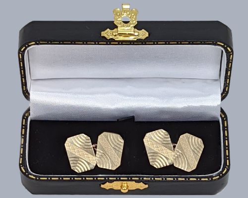 VINTAGE 9CT GOLD CUFFLINKS BY HENRY GRIFFITHS BIRMINGHAM 1966 HALLMARKED ART DECO STYLE - ADDITIONAL PHOTO 2
