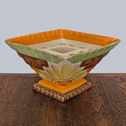 myott son co art deco vase diamond shaped hand painted sunflower vase with frog - CATEGORY: ANTIQUE VASES - DATED 1920