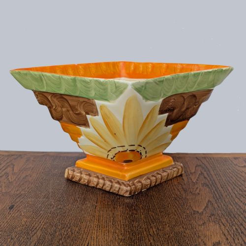 MYOTT SON CO ART DECO VASE DIAMOND SHAPED HAND PAINTED SUNFLOWER VASE WITH FROG - ADDITIONAL PHOTO 2
