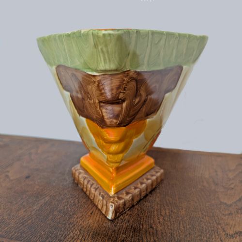 MYOTT SON CO ART DECO VASE DIAMOND SHAPED HAND PAINTED SUNFLOWER VASE WITH FROG - ADDITIONAL PHOTO 3
