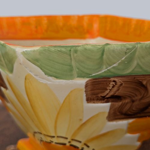 MYOTT SON CO ART DECO VASE DIAMOND SHAPED HAND PAINTED SUNFLOWER VASE WITH FROG - ADDITIONAL PHOTO 8