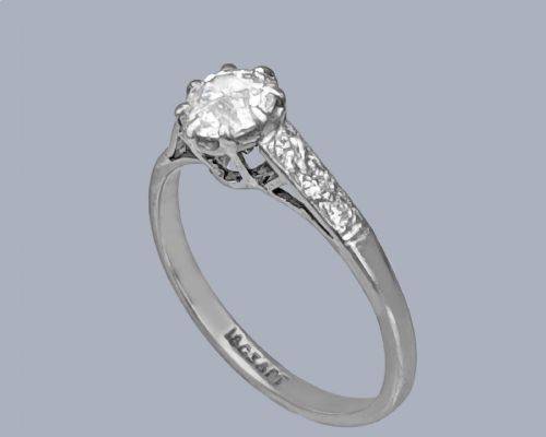 ANTIQUE EDWARDIAN DIAMOND SOLITAIRE ENGAGEMENT RING 18CT WHITE GOLD PLATINUM C1910 - ADDITIONAL PHOTO 2