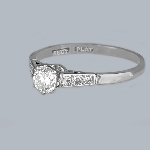 VINTAGE 1930S DIAMOND SOLITAIRE ENGAGEMENT RING 18CT GOLD PLATINUM - ADDITIONAL PHOTO 3