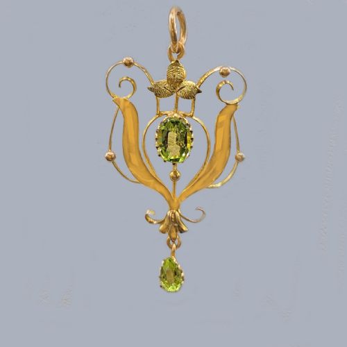 ANTIQUE ART NOUVEAU PERIDOT PENDANT 9CT GOLD EDWARDIAN C1900 VINTAGE PENDANT - ADDITIONAL PHOTO 4