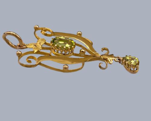 ANTIQUE ART NOUVEAU PERIDOT PENDANT 9CT GOLD EDWARDIAN C1900 VINTAGE PENDANT - ADDITIONAL PHOTO 5