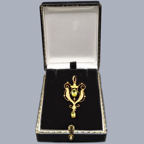 ANTIQUE ART NOUVEAU PERIDOT PENDANT 9CT GOLD EDWARDIAN C1900 VINTAGE PENDANT - ADDITIONAL PHOTO 6