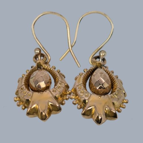 VICTORIAN 9CT GOLD DANGLE EARRINGS ANTIQUE ARTICULATED 15 DROP EARRINGS CIRCA 1890 - ADDITIONAL PHOTO 4