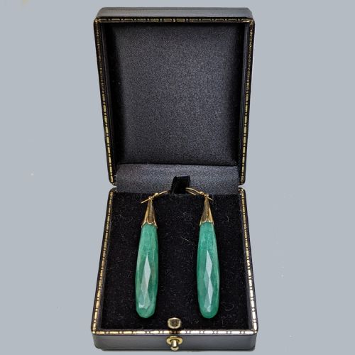 EDWARDIAN 15CT GOLD DANGLE EARRINGS ANTIQUE GREEN QUARTZ PEARL DROP EARRINGS CIRCA 1910 - ADDITIONAL PHOTO 3
