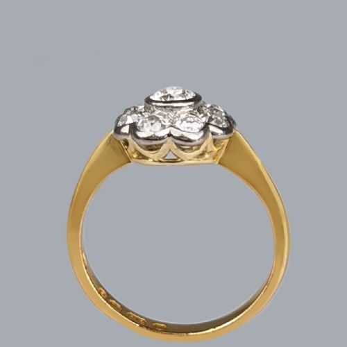 VINTAGE 22CT GOLD DIAMOND CLUSTER RING LONDON HALLMARK 1950 DAISYFLOWER DESIGN - ADDITIONAL PHOTO 3