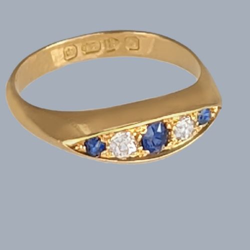 ANTIQUE SAPPHIRE AND DIAMOND FIVESTONE RING 18CT GOLD HALLMARKED CHESTER 1914 - ADDITIONAL PHOTO 2