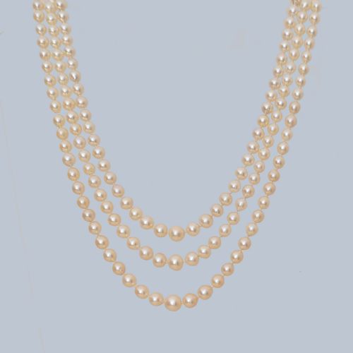1920S TRIPLE STRAND PEARL NECKLACE CULTURED SALTWATER PEARLS WITH NATURAL PEARL DIAMOND 18CT GOLD CLASP CERTIFIED - ADDITIONAL PHOTO 8