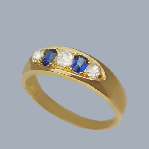 VICTORIAN 18CT GOLD SAPPHIRE AND DIAMOND BOAT RING ANTIQUE 1890 - ADDITIONAL PHOTO 3