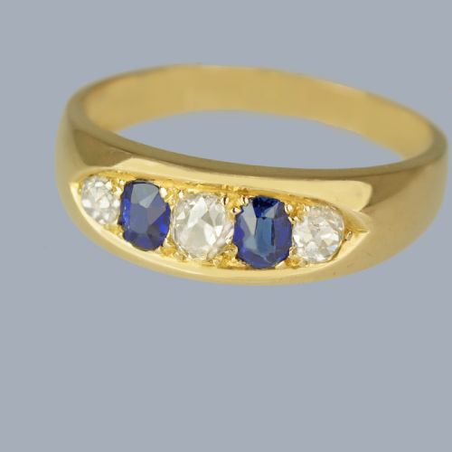 VICTORIAN 18CT GOLD SAPPHIRE AND DIAMOND BOAT RING ANTIQUE 1890 - ADDITIONAL PHOTO 5