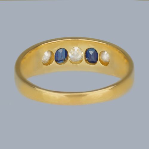 VICTORIAN 18CT GOLD SAPPHIRE AND DIAMOND BOAT RING ANTIQUE 1890 - ADDITIONAL PHOTO 7