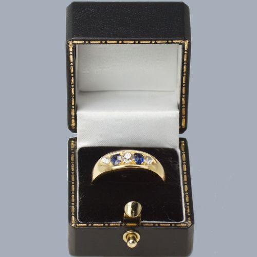 VICTORIAN 18CT GOLD SAPPHIRE AND DIAMOND BOAT RING ANTIQUE 1890 - ADDITIONAL PHOTO 9