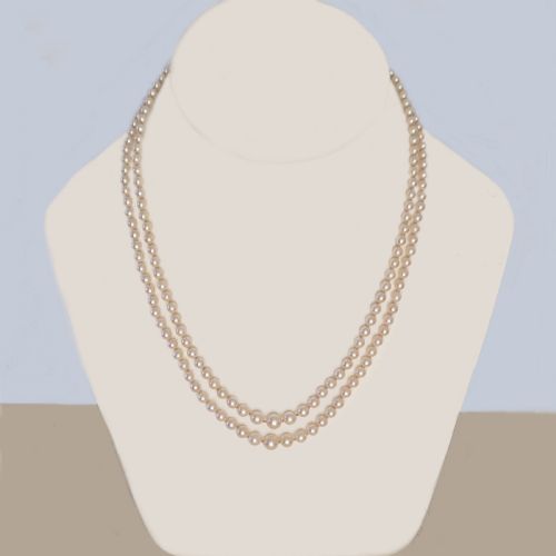 VINTAGE 1960S DOUBLE STRAND PEARL NECKLACE WITH 9CT GOLD AMETHYST CLASP - ADDITIONAL PHOTO 1