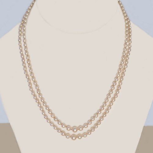 VINTAGE 1960S DOUBLE STRAND PEARL NECKLACE WITH 9CT GOLD AMETHYST CLASP - ADDITIONAL PHOTO 6