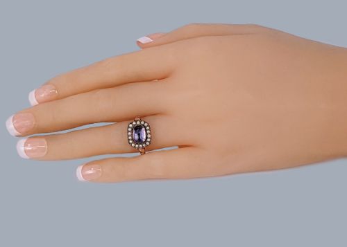 VICTORIAN AMETHYST PEARL CLUSTER RING IN 18CT ROSE GOLD ANTIQUE C1890 - ADDITIONAL PHOTO 9
