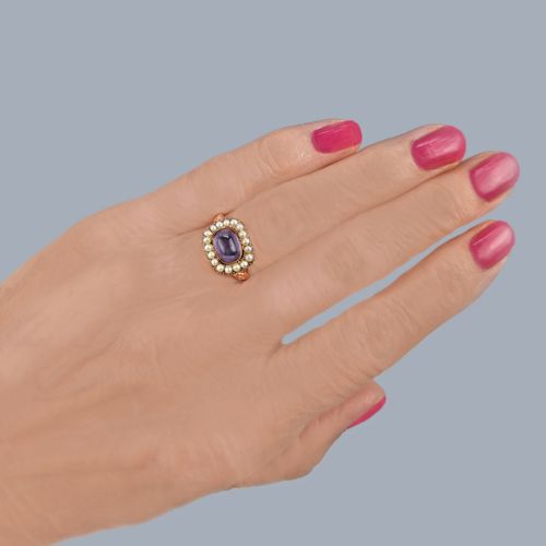 VICTORIAN AMETHYST PEARL CLUSTER RING IN 18CT ROSE GOLD ANTIQUE C1890 - ADDITIONAL PHOTO 10