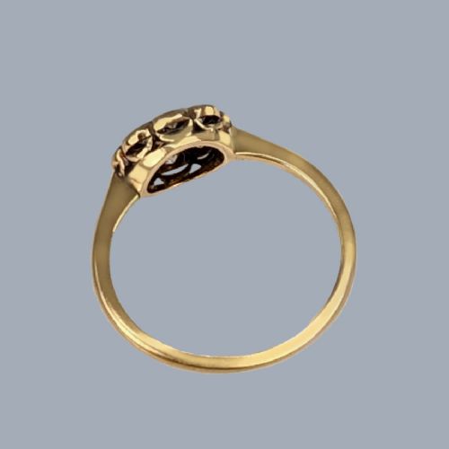 fig 4. An Edwardian cluster ring in 18ct yellow gold and platinum featuring a central diamond surrounded by a floral halo of smaller diamonds.