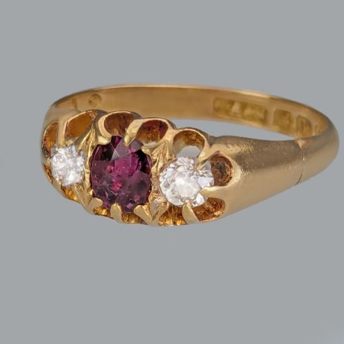 ANTIQUE EDWARDIAN RUBY DIAMOND TRILOGY RING 18CT GOLD BIRMINGHAM 1901 THREE STONE - ADDITIONAL PHOTO 10