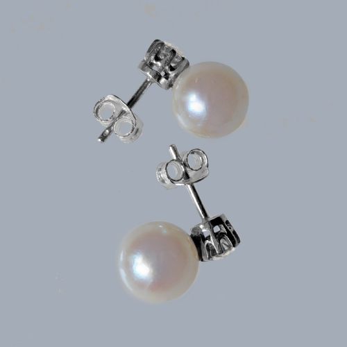 VINTAGE 1960S 9CT GOLD DIAMOND AND PEARL DROP EARRINGS DANGLE POST EARRINGS - ADDITIONAL PHOTO 1