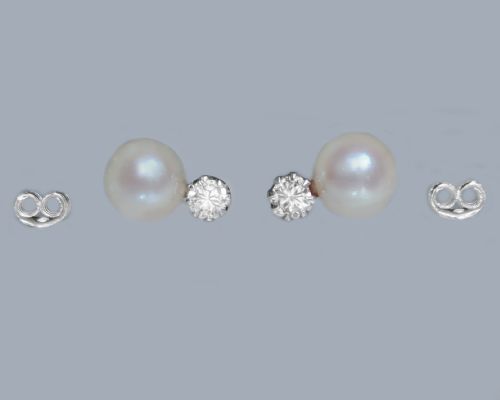 VINTAGE 1960S 9CT GOLD DIAMOND AND PEARL DROP EARRINGS DANGLE POST EARRINGS - ADDITIONAL PHOTO 3