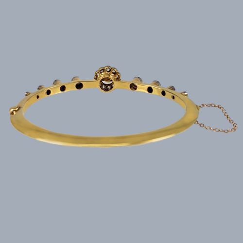 ANTIQUE EDWARDIAN DIAMOND AND PEARL BANGLE IN 18CT GOLD PLATINUM CIRCA 1910 - ADDITIONAL PHOTO 7
