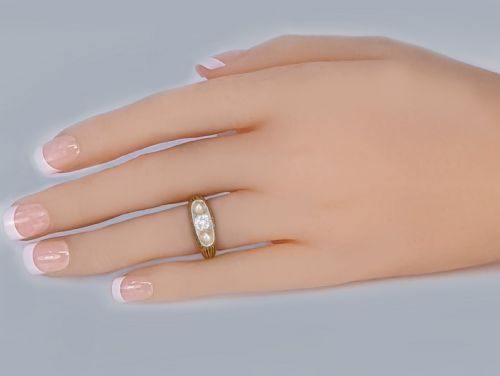 EDWARDIAN 18CT GOLD PEARL AND OLD CUT DIAMOND TRILOGY RING ANTIQUE C1910 - ADDITIONAL PHOTO 15