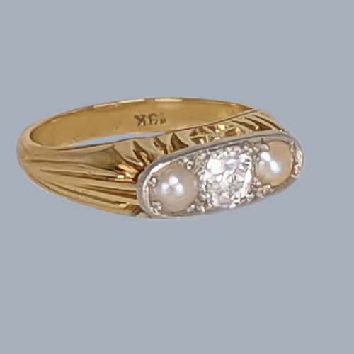 EDWARDIAN 18CT GOLD PEARL AND OLD CUT DIAMOND TRILOGY RING ANTIQUE C1910 - ADDITIONAL PHOTO 17
