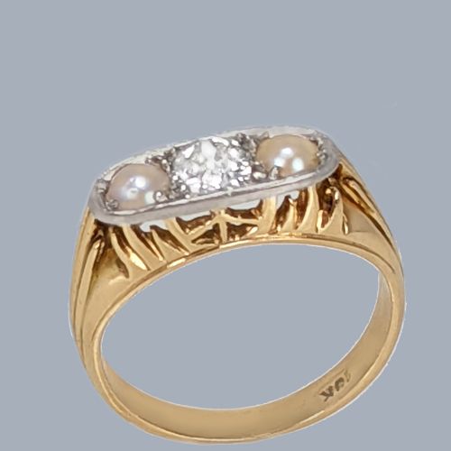 EDWARDIAN 18CT GOLD PEARL AND OLD CUT DIAMOND TRILOGY RING ANTIQUE C1910 - ADDITIONAL PHOTO 19