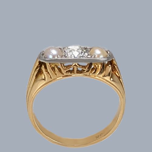 EDWARDIAN 18CT GOLD PEARL AND OLD CUT DIAMOND TRILOGY RING ANTIQUE C1910 - ADDITIONAL PHOTO 20
