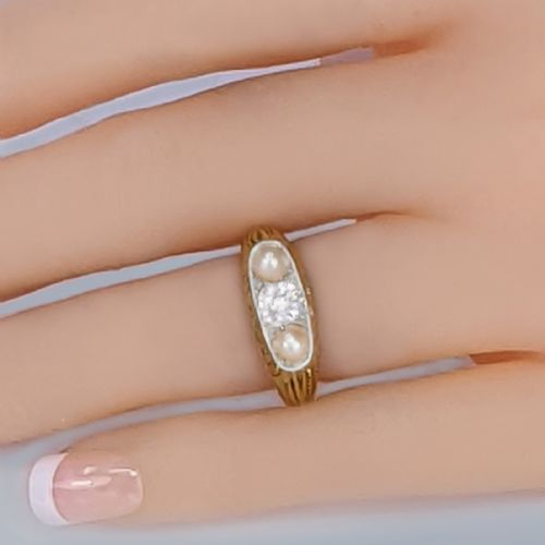 EDWARDIAN 18CT GOLD PEARL AND OLD CUT DIAMOND TRILOGY RING ANTIQUE C1910 - ADDITIONAL PHOTO 23