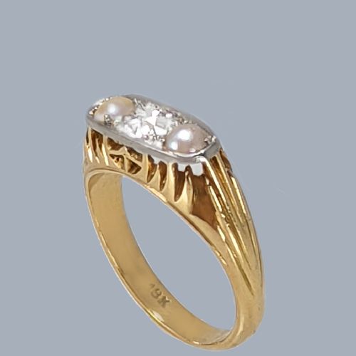EDWARDIAN 18CT GOLD PEARL AND OLD CUT DIAMOND TRILOGY RING ANTIQUE C1910 - ADDITIONAL PHOTO 24