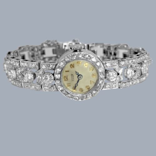 VINTAGE TISSOT 400CT DIAMOND PLATINUM WATCH C1950 MANUAL WIND LADIES BRACELET WATCH - ADDITIONAL PHOTO 5