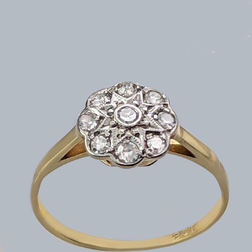VINTAGE 1920S DIAMOND DAISY CLUSTER RING 18CT GOLD ANTIQUE ENGAGEMENT RING - ADDITIONAL PHOTO 2