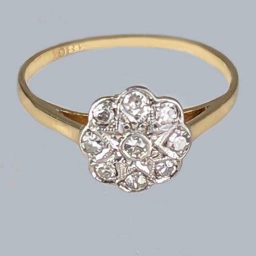 VINTAGE 1920S DIAMOND DAISY CLUSTER RING 18CT GOLD ANTIQUE ENGAGEMENT RING - ADDITIONAL PHOTO 5