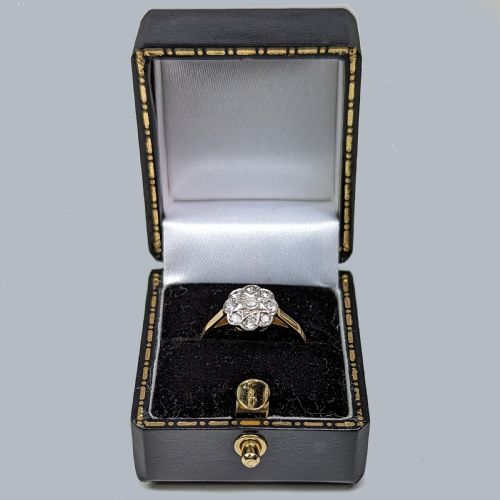 VINTAGE 1920S DIAMOND DAISY CLUSTER RING 18CT GOLD ANTIQUE ENGAGEMENT RING - ADDITIONAL PHOTO 7