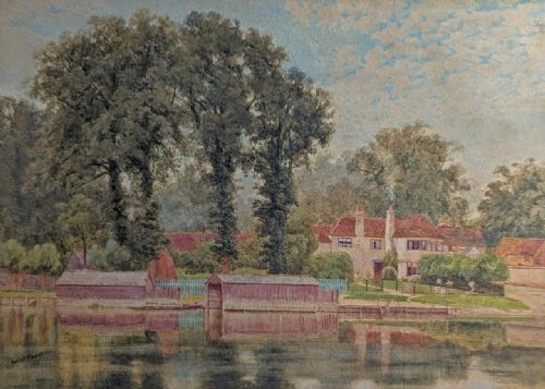HERBERT MENZIES MARSHALL VPRWS RE ROI WOODLAND RIVER SCENE WITH COTTAGE WATERCOLOUR SIGNED DATED 1879 - ADDITIONAL PHOTO 3