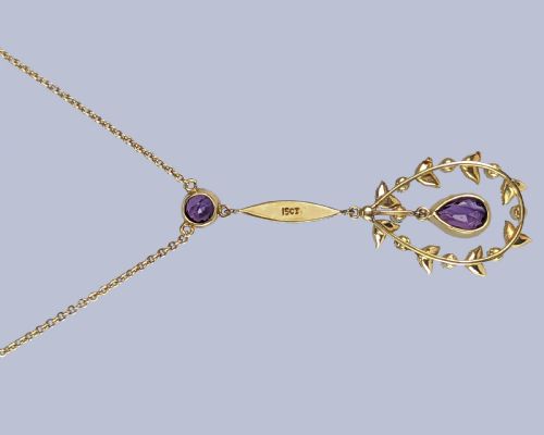 VICTORIAN 15CT GOLD NECKLACE BY HAMILTON CO AMETHYST PEARL PENDANT ORIGINAL BOX - ADDITIONAL PHOTO 11