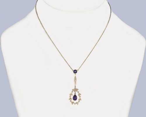 VICTORIAN 15CT GOLD NECKLACE BY HAMILTON CO AMETHYST PEARL PENDANT ORIGINAL BOX - ADDITIONAL PHOTO 16