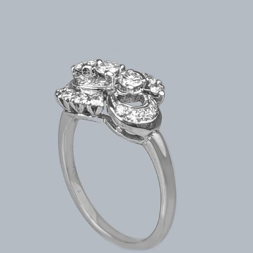 1930S DIAMOND CLUSTER RING 18CT WHITE GOLD TRILOGY ANTIQUE ENGAGEMENT RING - ADDITIONAL PHOTO 4