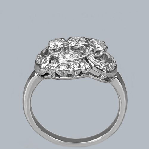 1930S DIAMOND CLUSTER RING 18CT WHITE GOLD TRILOGY ANTIQUE ENGAGEMENT RING - ADDITIONAL PHOTO 5