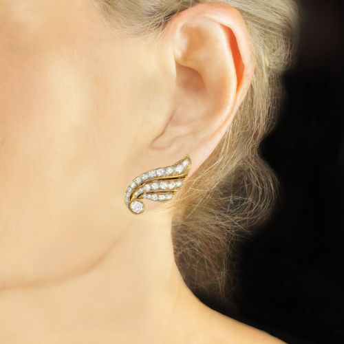 VINTAGE 1960S 18CT GOLD DIAMOND WING EARRINGS 16CT BRILLIANT CUT DIAMONDS - ADDITIONAL PHOTO 1