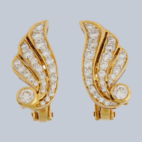 VINTAGE 1960S 18CT GOLD DIAMOND WING EARRINGS 16CT BRILLIANT CUT DIAMONDS - ADDITIONAL PHOTO 2