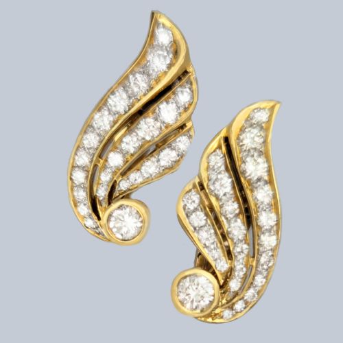 VINTAGE 1960S 18CT GOLD DIAMOND WING EARRINGS 16CT BRILLIANT CUT DIAMONDS - ADDITIONAL PHOTO 3