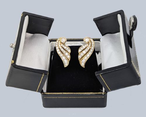 VINTAGE 1960S 18CT GOLD DIAMOND WING EARRINGS 16CT BRILLIANT CUT DIAMONDS - ADDITIONAL PHOTO 9