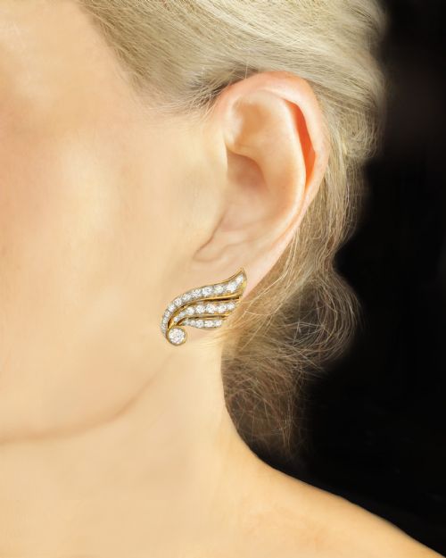 VINTAGE 1960S 18CT GOLD DIAMOND WING EARRINGS 16CT BRILLIANT CUT DIAMONDS - ADDITIONAL PHOTO 11