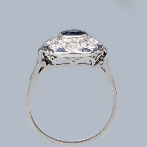 PLATINUM SAPPHIRE DIAMOND CLUSTER RING VINTAGE 1960S FLOWER ENGAGEMENT RING - ADDITIONAL PHOTO 7