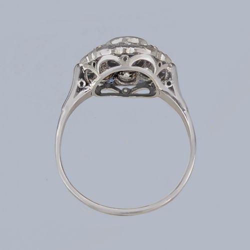 PLATINUM SAPPHIRE DIAMOND CLUSTER RING VINTAGE 1960S FLOWER ENGAGEMENT RING - ADDITIONAL PHOTO 8